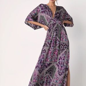 Romantically Retro Purple Multi Paisley Dolman Sleeve Maxi Dress
